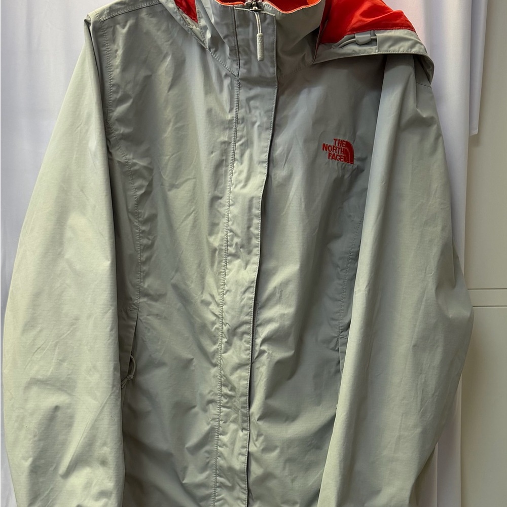 The North Face Light Gray Jacket with Orange Logo